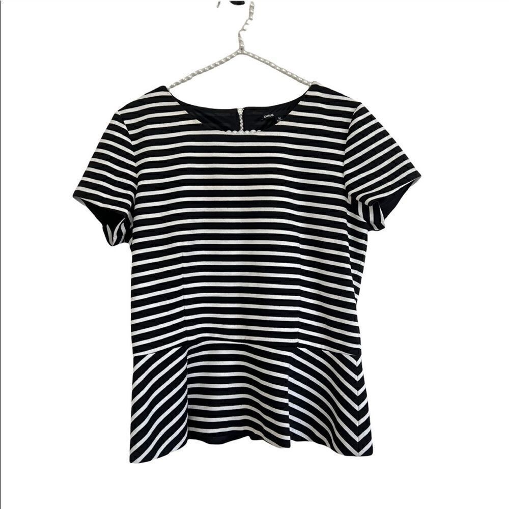 Chaus Women’s Short Sleeve Striped Black and White Blouse Size Medium